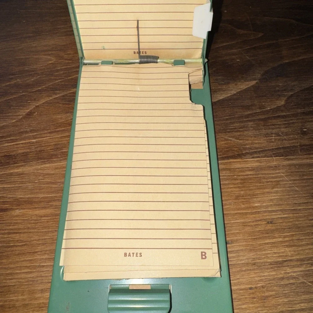 Vintage 1950s Bates Autodex Green Address List Finder, Slim Felt Bottom W Cards